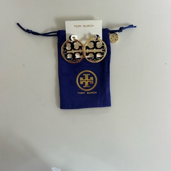 Tory Burch Gold and Black Enamel Logo Hoop Earrings NWT - Picture 8 of 8
